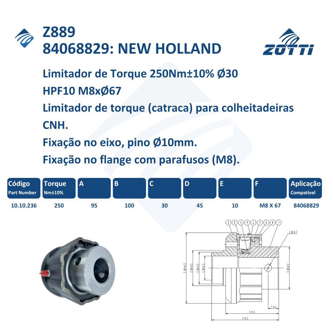 Z889 - LIMITADOR DE TORQUE FLANGE FIXO 250NM - 84068829 / NEW HOLLAND